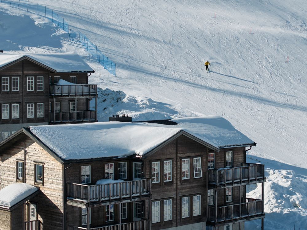 View over slopes and accomodation